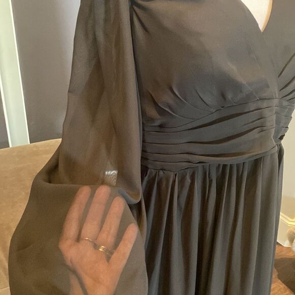 Women’s Black Full Length Chiffon V-Neck Corset Back Dress Leg Split Size 12 - Picture 8 of 14